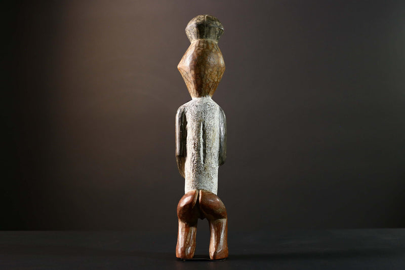 African Tribal Figure Carved Wood Statue Geometric Painted Ethnic Decor-G5790