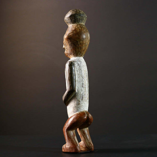 African Tribal Figure Carved Wood Statue Geometric Painted Ethnic Decor-G5790