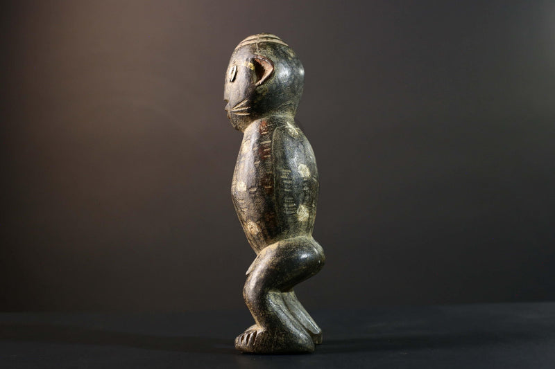 African Tribal Figure Dark Carved Wood Statue Textured Ethnic Art Decor-G5790