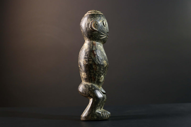 African Tribal Figure Dark Carved Wood Statue Textured Ethnic Art Decor-G5790