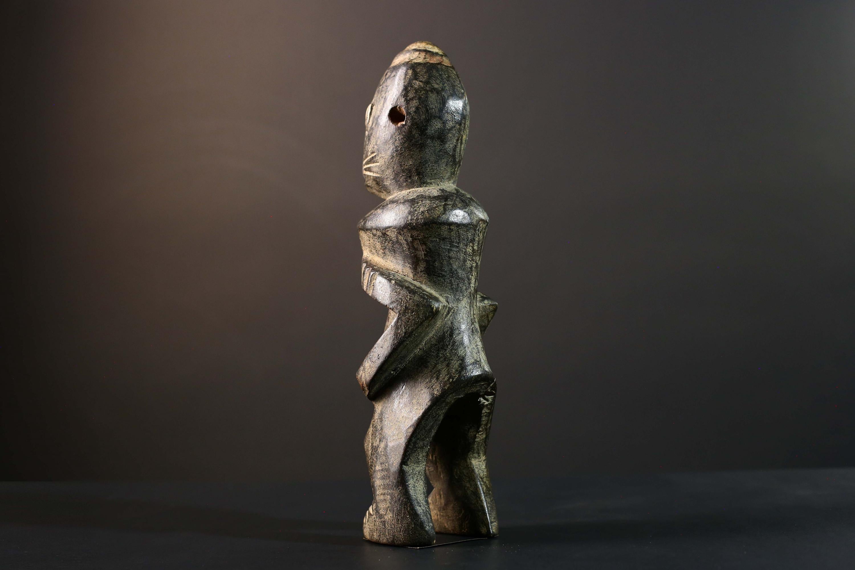 African Tribal Figure Carved Wood Statue Primitive Dark Ethnic Art Decor-G5792