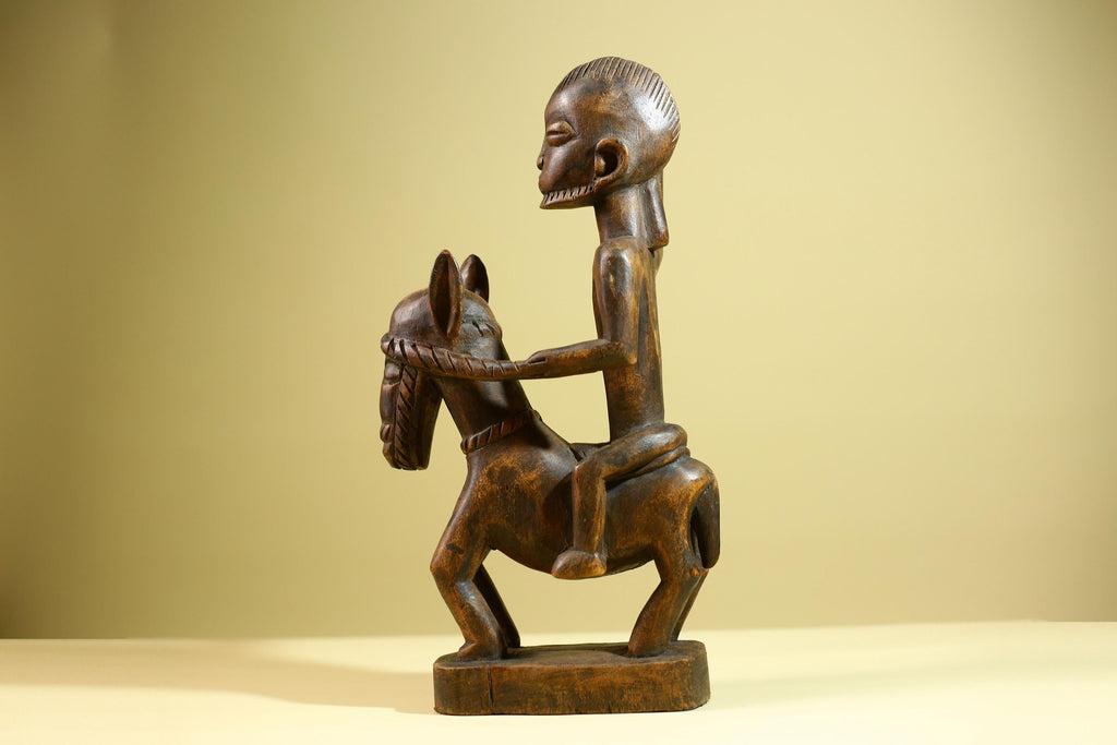 African Tribal Rider Statue: Hand Carved Wood Horseman Cultural Art-G5798
