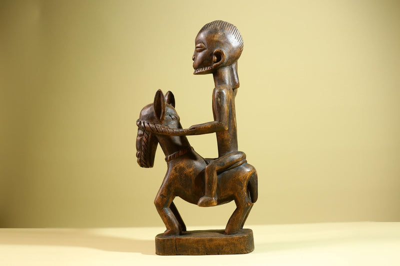 African Tribal Rider Statue: Hand Carved Wood Horseman Cultural Art-G5798
