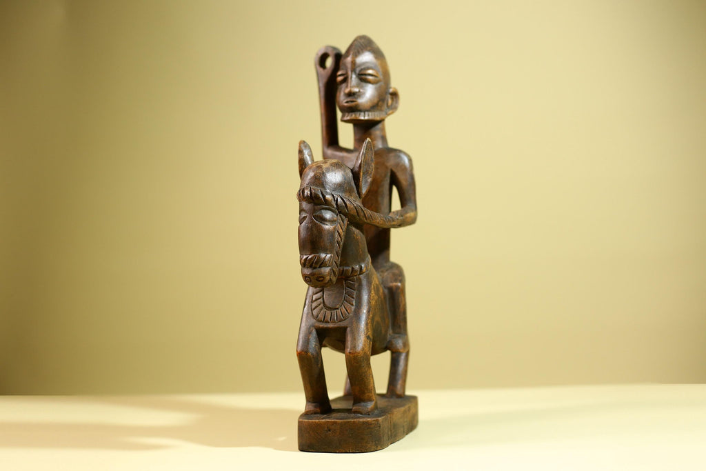 African Tribal Rider Statue: Hand Carved Wood Horseman Cultural Art-G5798