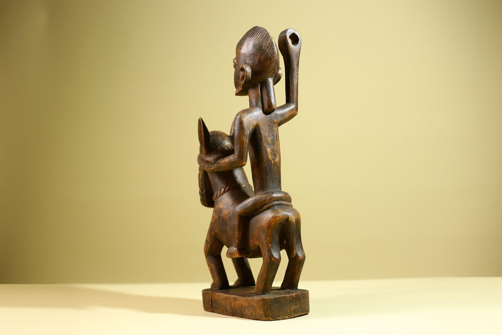 African Tribal Rider Statue: Hand Carved Wood Horseman Cultural Art-G5798