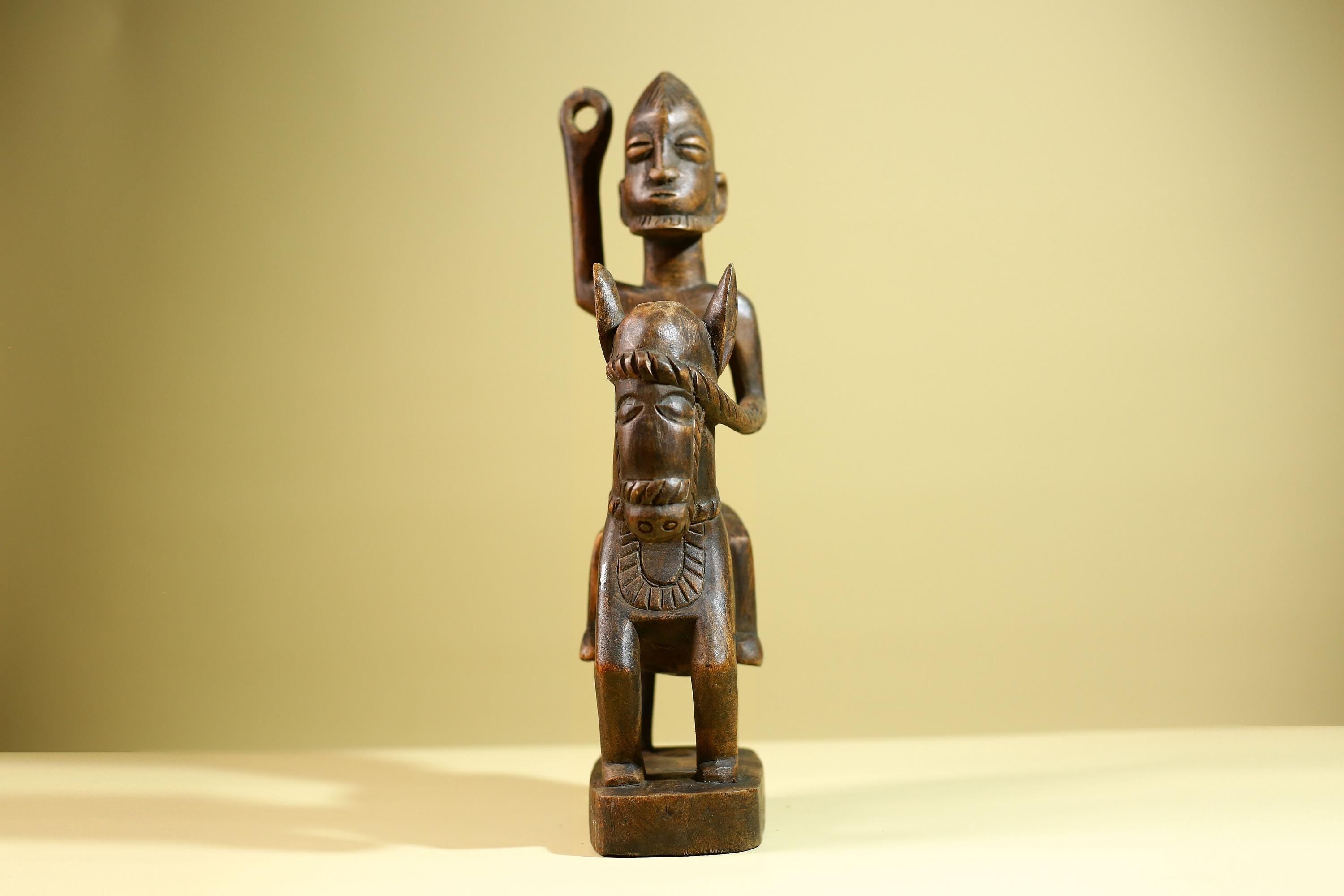 African Tribal Rider Statue: Hand Carved Wood Horseman Cultural Art-G5798
