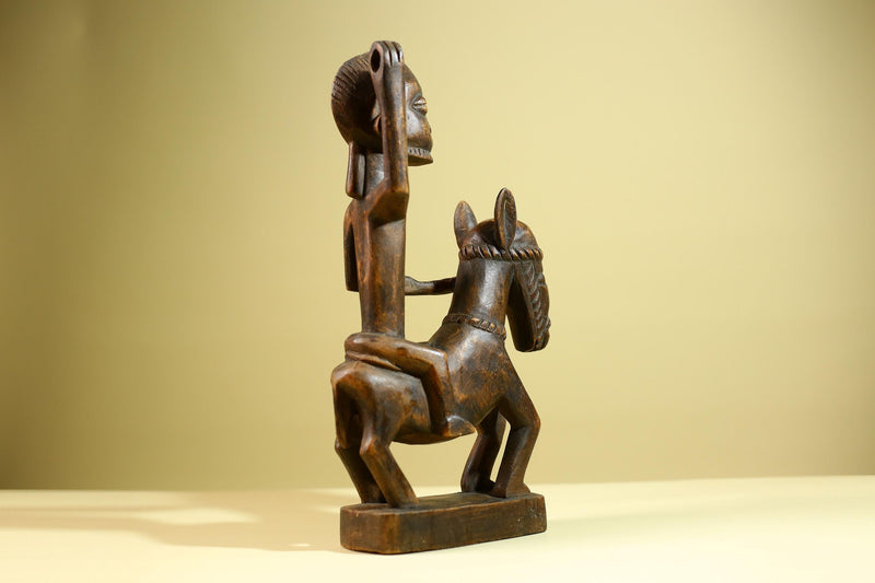 African Tribal Rider Statue: Hand Carved Wood Horseman Cultural Art-G5798