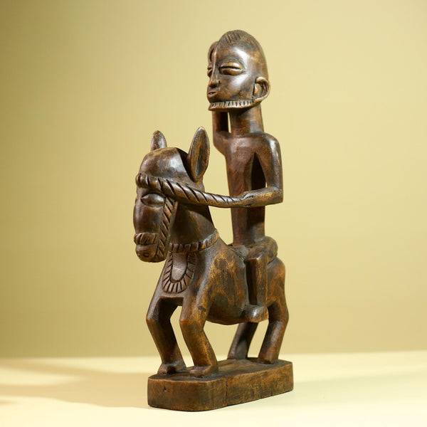 African Tribal Rider Statue: Hand Carved Wood Horseman Cultural Art-G5798