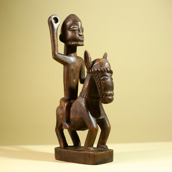 African Tribal Rider Statue: Hand Carved Wood Horseman Cultural Art-G5798