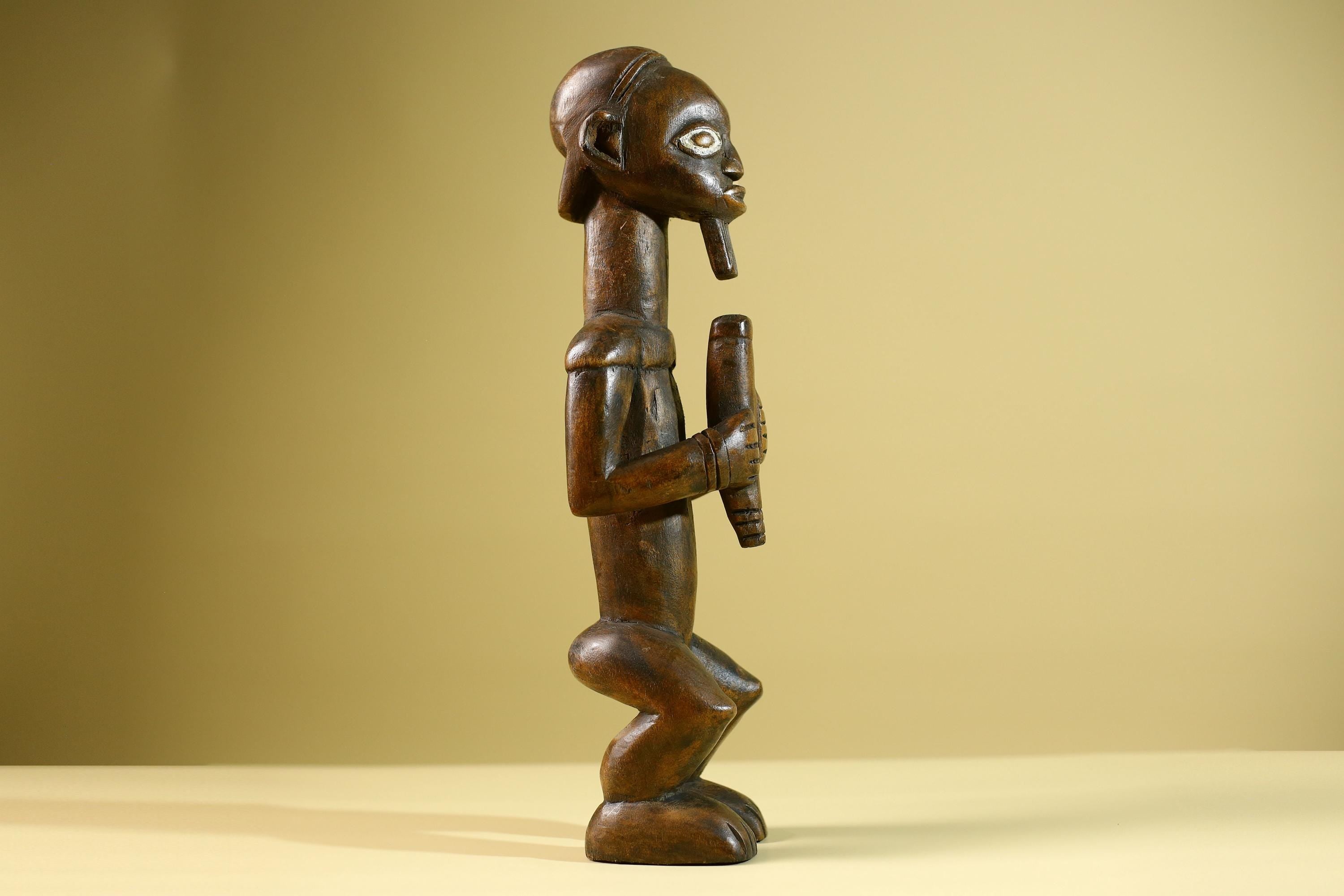 African Tribal Bearded Figure: Hand Carved Wood Cultural Art Sculpture Decor-G5799