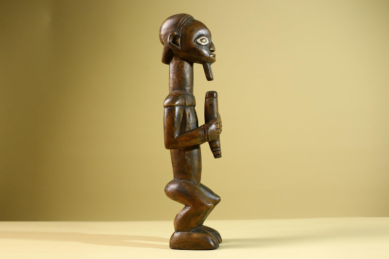 African Tribal Bearded Figure: Hand Carved Wood Cultural Art Sculpture Decor-G5799
