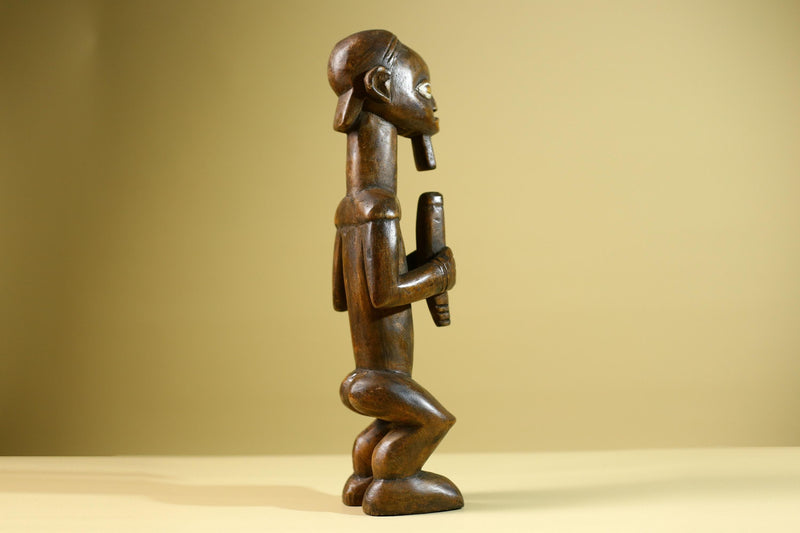 African Tribal Bearded Figure: Hand Carved Wood Cultural Art Sculpture Decor-G5799