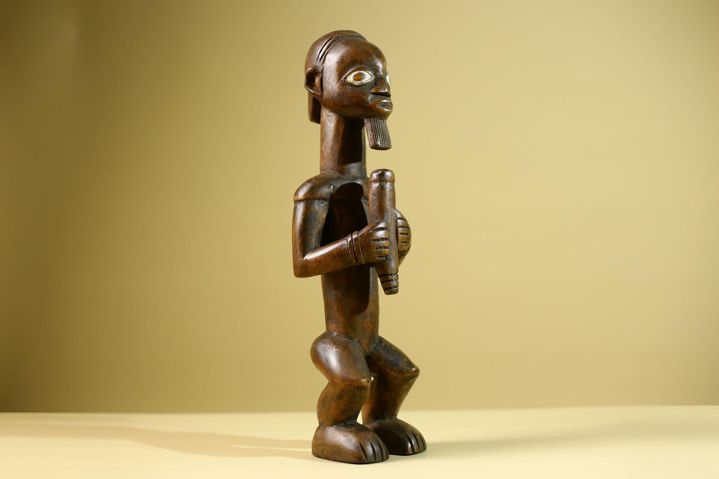 African Tribal Bearded Figure: Hand Carved Wood Cultural Art Sculpture Decor-G5799
