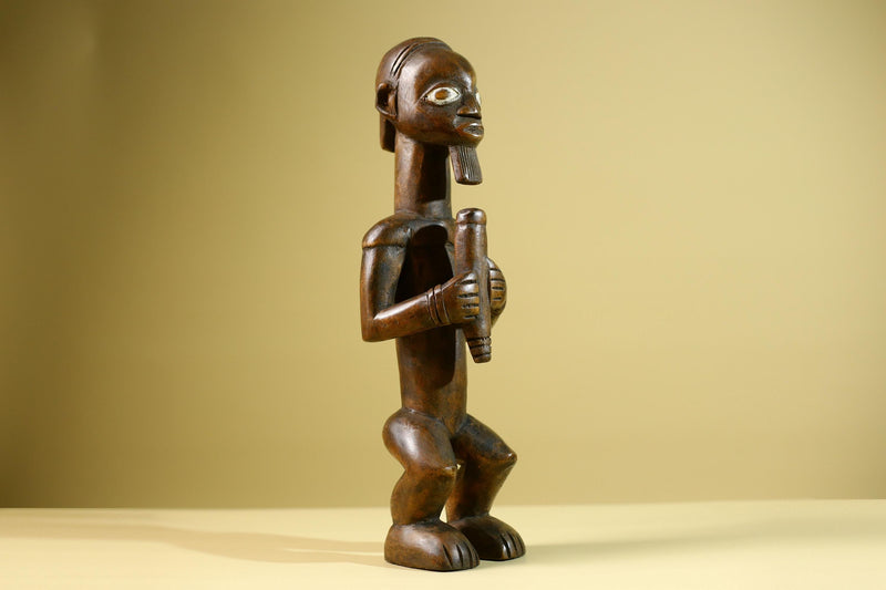 African Tribal Bearded Figure: Hand Carved Wood Cultural Art Sculpture Decor-G5799