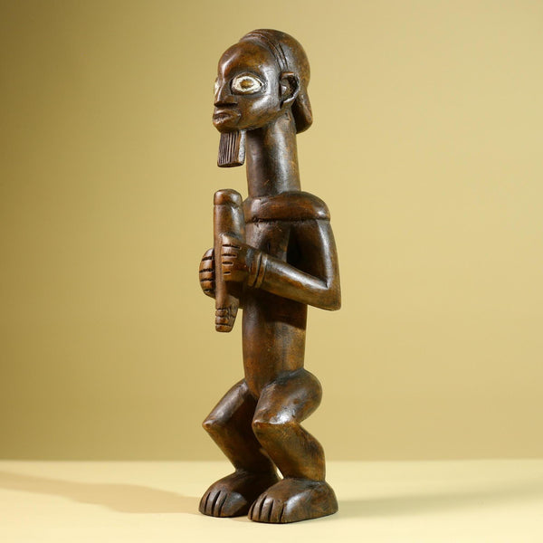 African Tribal Bearded Figure: Hand Carved Wood Cultural Art Sculpture Decor-G5799