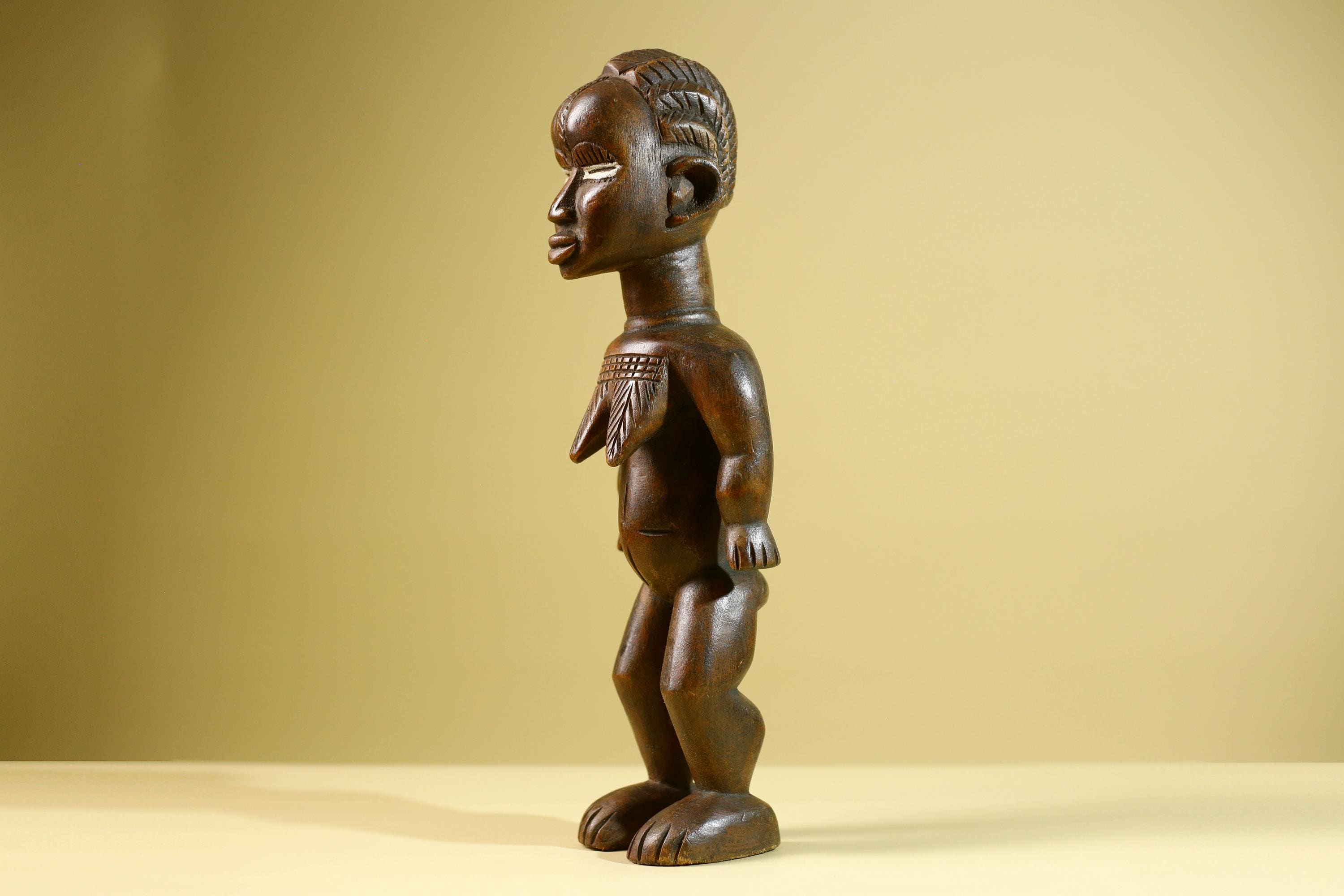 African Yoruba Female Statue Nigeria Hand Carved Wood Tribal Fertility Figure Traditional Cultural Decor-G5803