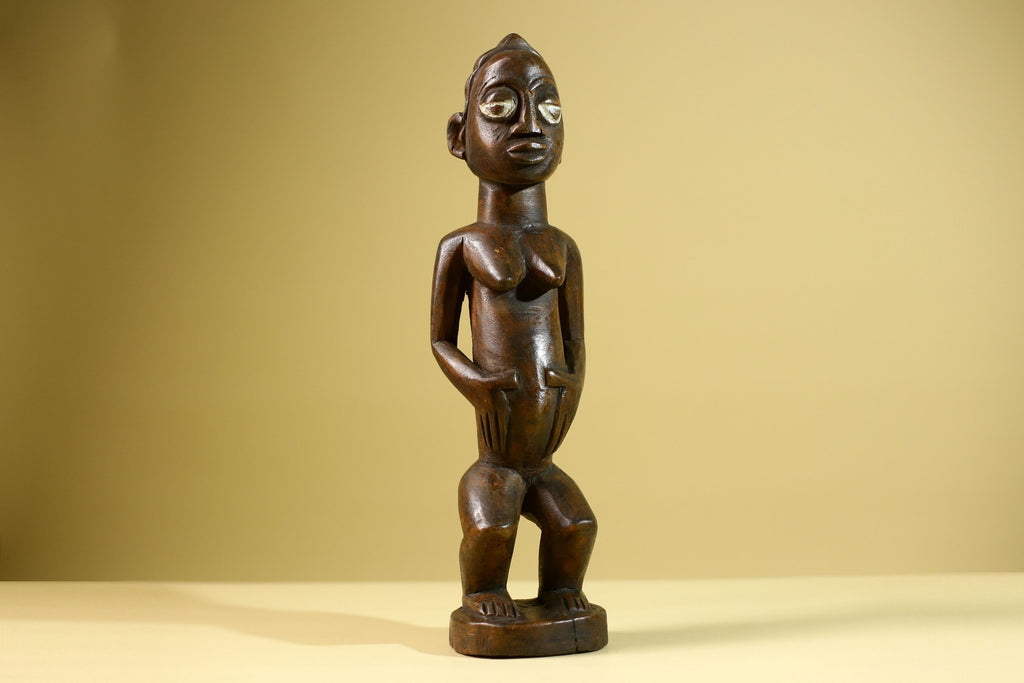 African Tribal Baule Statue: Hand Carved Wood Female Figure Sculpture Home Decor Art-G5806