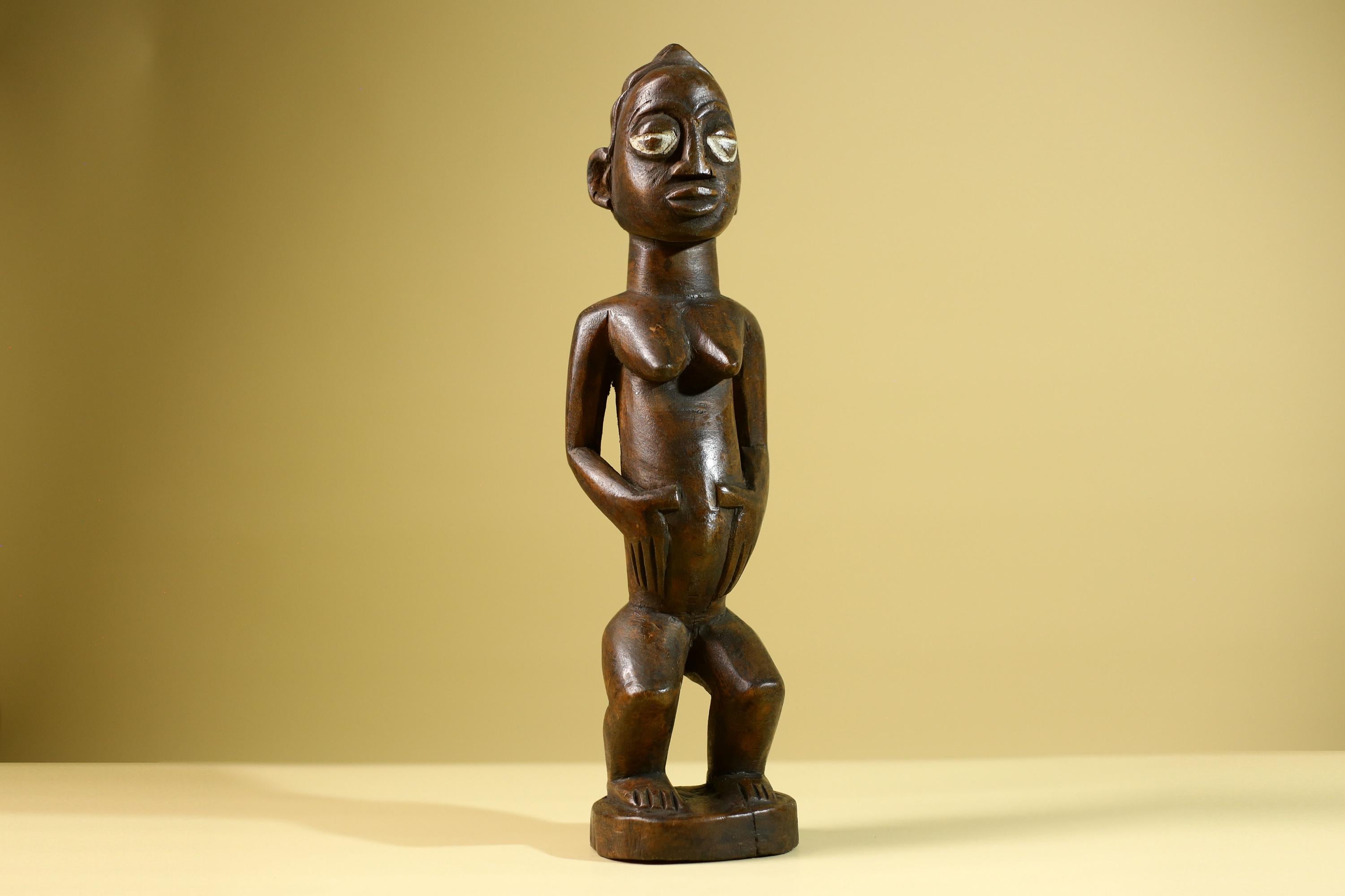 African Tribal Baule Statue: Hand Carved Wood Female Figure Sculpture Home Decor Art-G5806