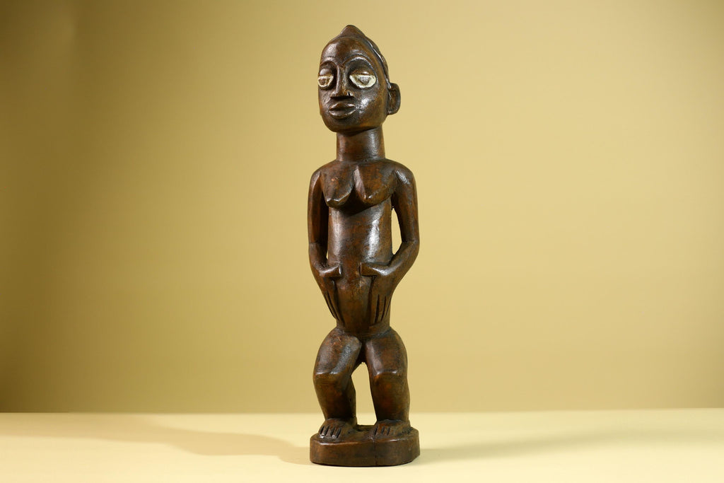 African Tribal Baule Statue: Hand Carved Wood Female Figure Sculpture Home Decor Art-G5806