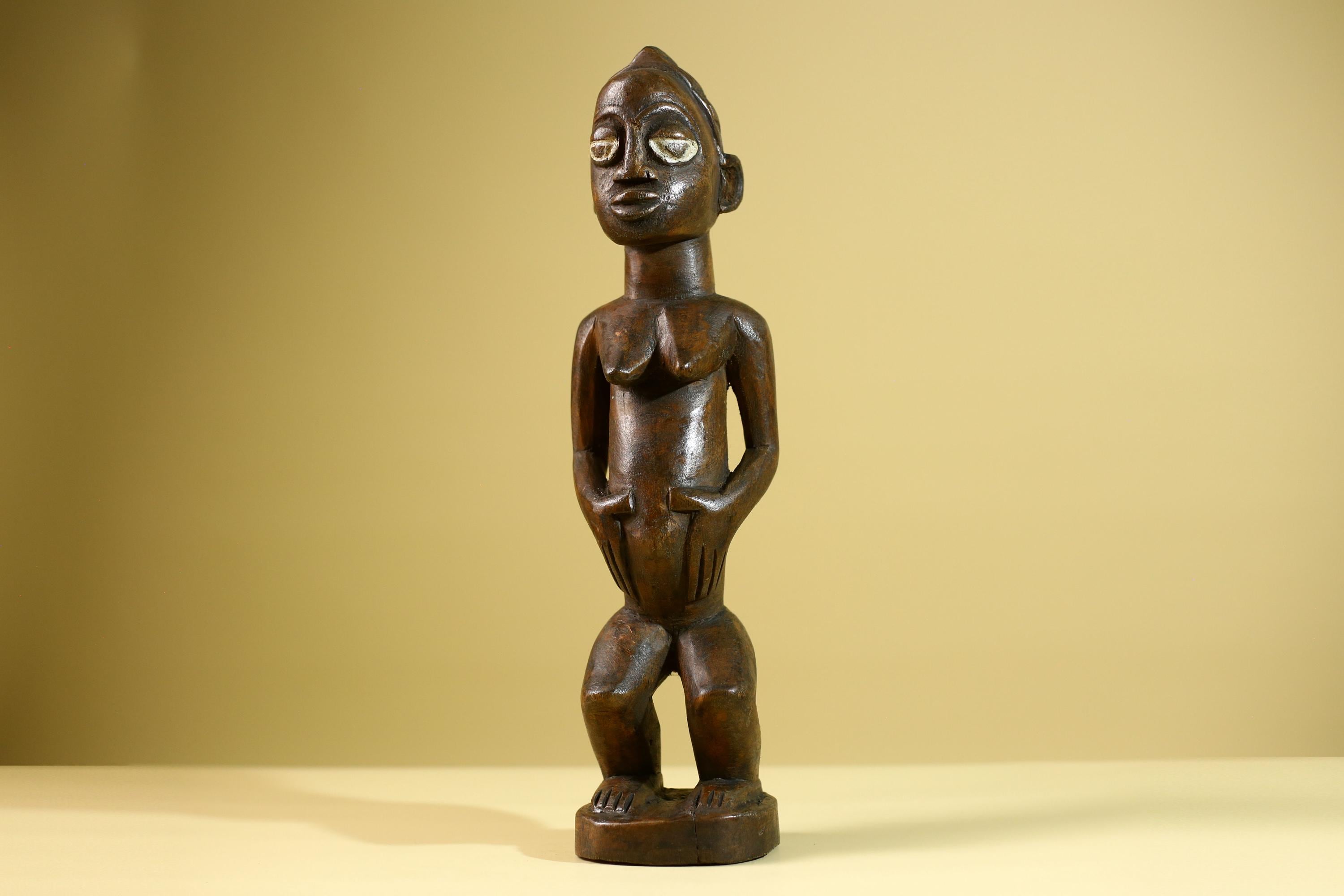 African Tribal Baule Statue: Hand Carved Wood Female Figure Sculpture Home Decor Art-G5806