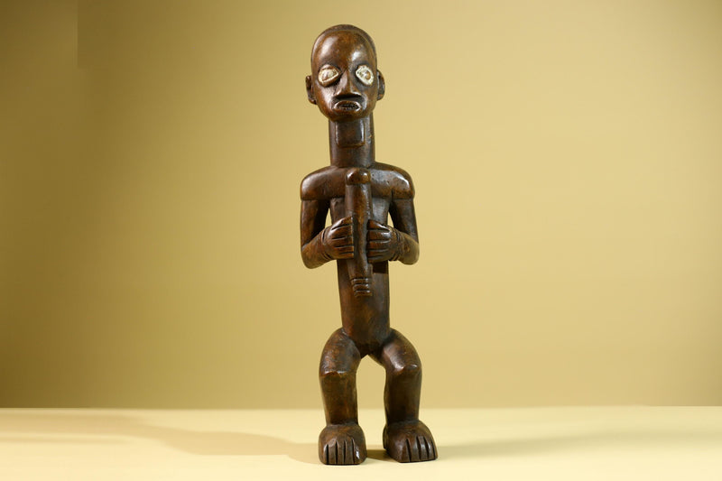 Baule African Statue Fertility Figure Hand Carved Wood Tribal Art Decor from Côte d’Ivoire Brown Sculpture Collectible-G5808