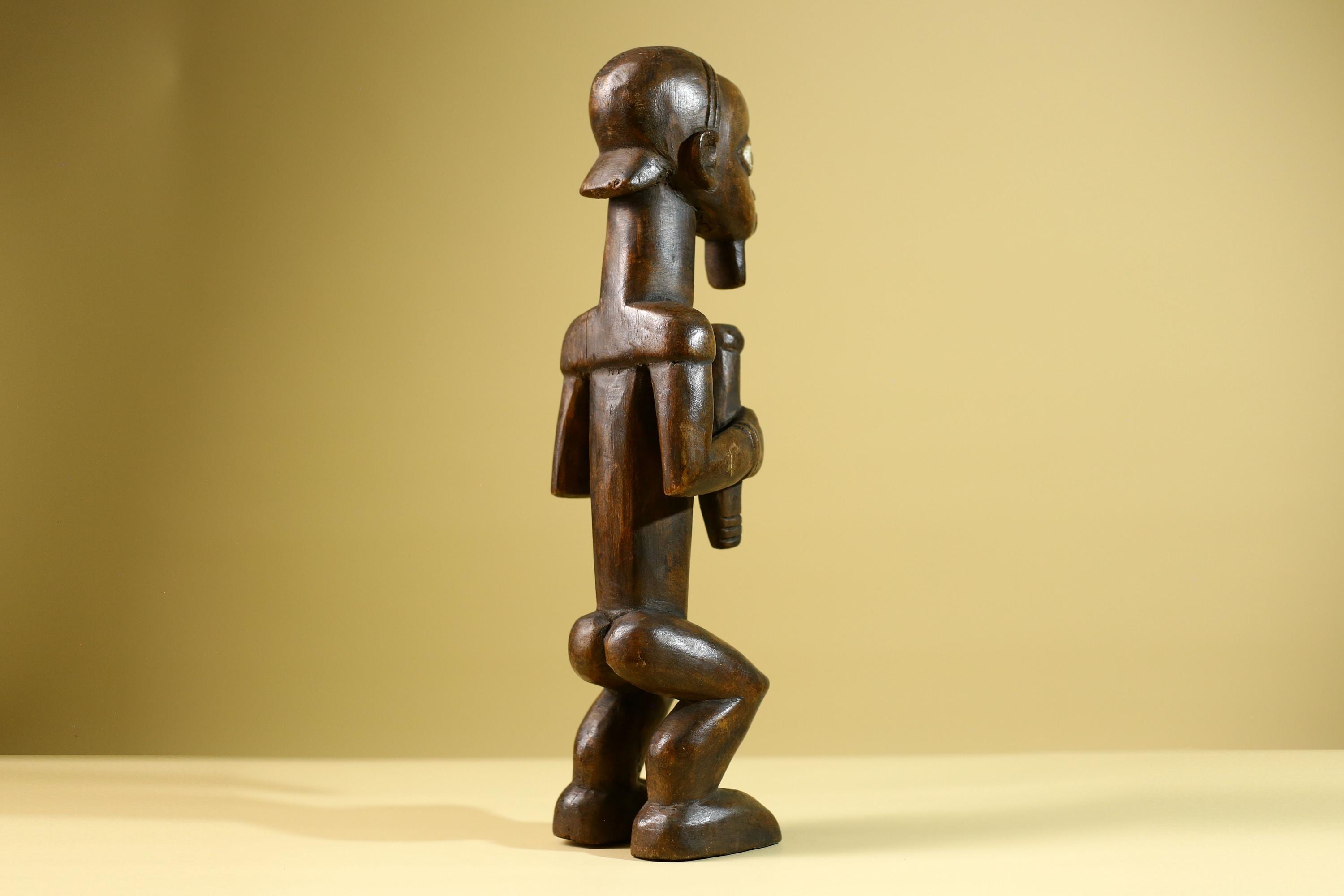 Baule African Statue Fertility Figure Hand Carved Wood Tribal Art Decor from Côte d’Ivoire Brown Sculpture Collectible-G5808