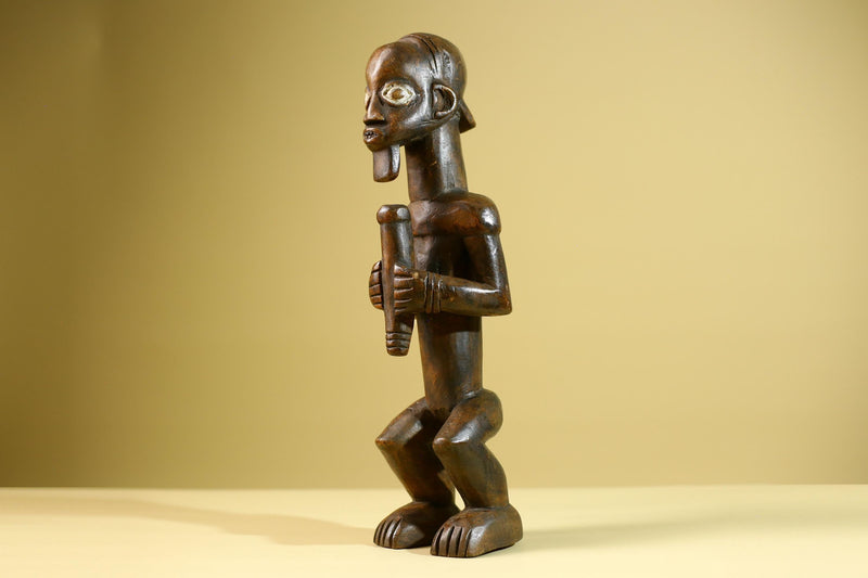 Baule African Statue Fertility Figure Hand Carved Wood Tribal Art Decor from Côte d’Ivoire Brown Sculpture Collectible-G5808