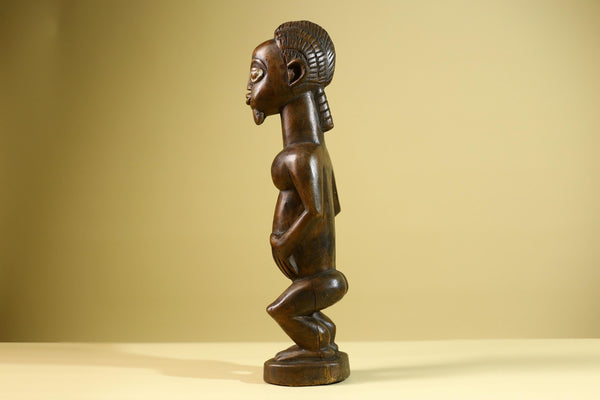 African Baule Fertility Statue – Hand Carved Wood Tribal Art Decor Figure from Côte d’Ivoire West Africa-G5809