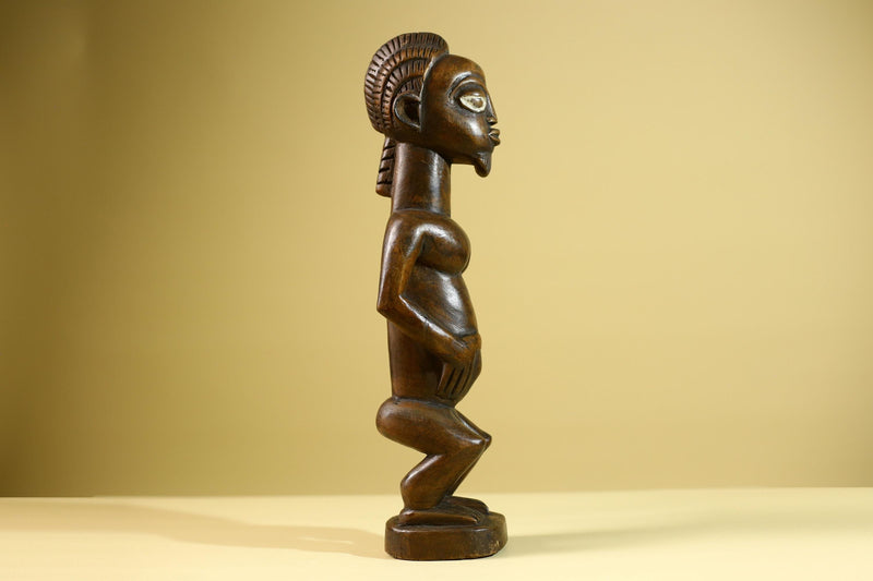 African Baule Fertility Statue – Hand Carved Wood Tribal Art Decor Figure from Côte d’Ivoire West Africa-G5809