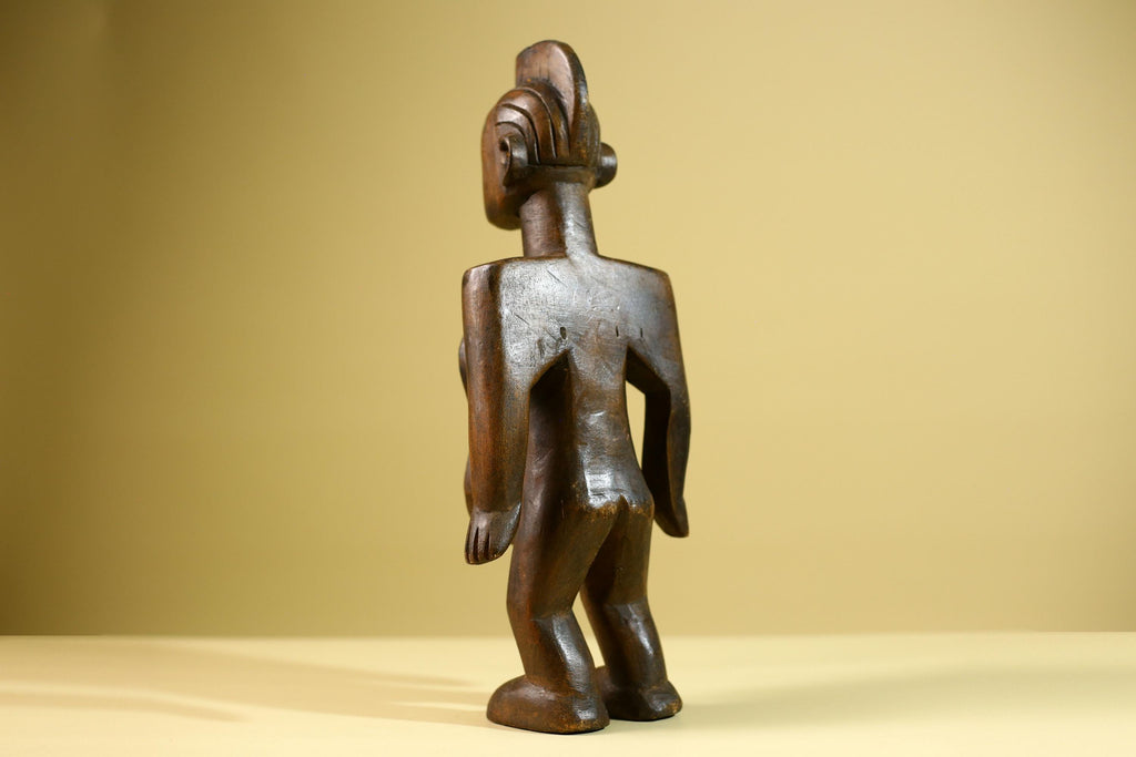 African Tribal Container Figure Hand Carved Wood Baule Style Decorative Storage Box West African Art-G5810