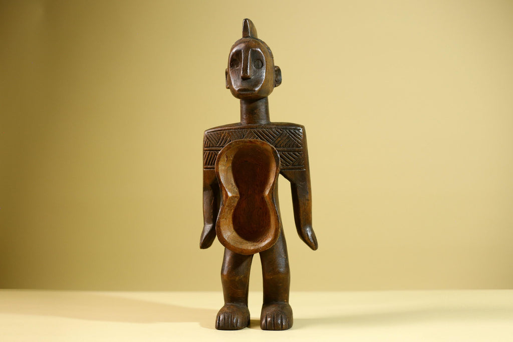 African Tribal Container Figure Hand Carved Wood Baule Style Decorative Storage Box West African Art-G5810