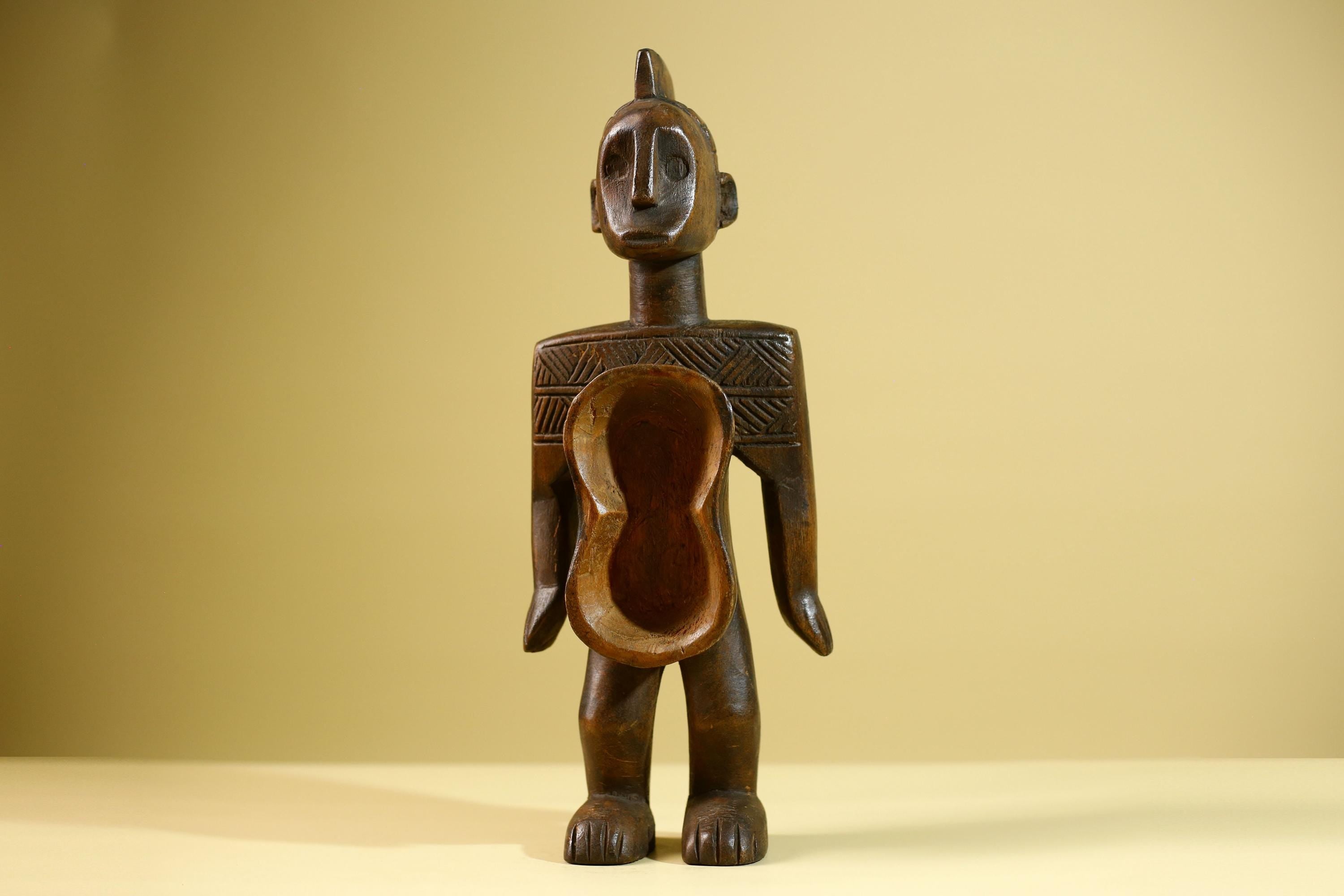 African Tribal Container Figure Hand Carved Wood Baule Style Decorative Storage Box West African Art-G5810