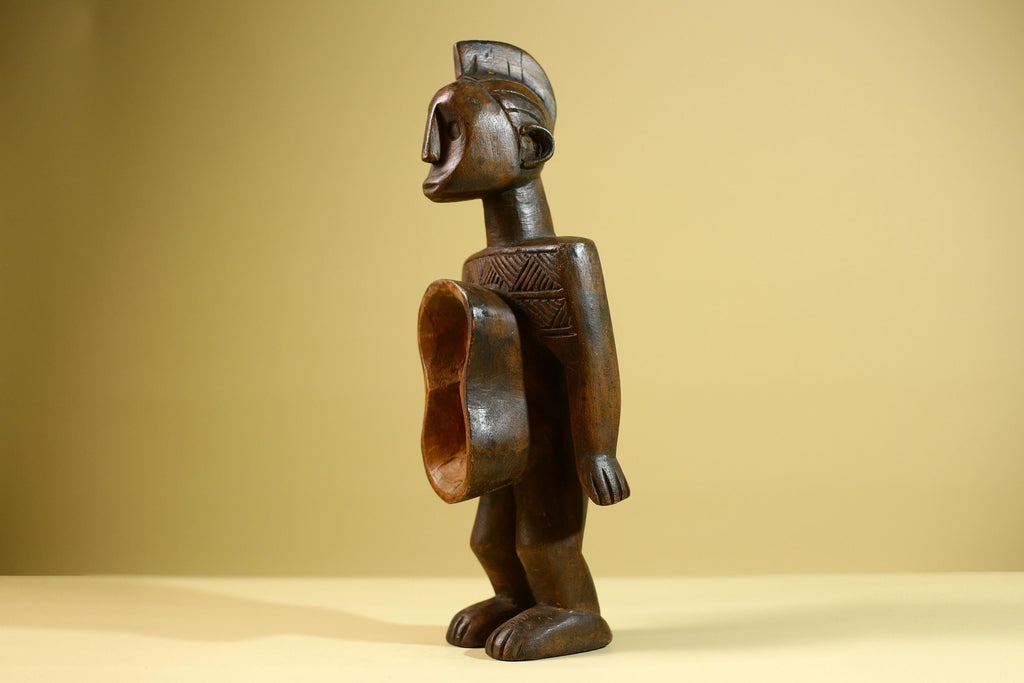 African Tribal Container Figure Hand Carved Wood Baule Style Decorative Storage Box West African Art-G5810