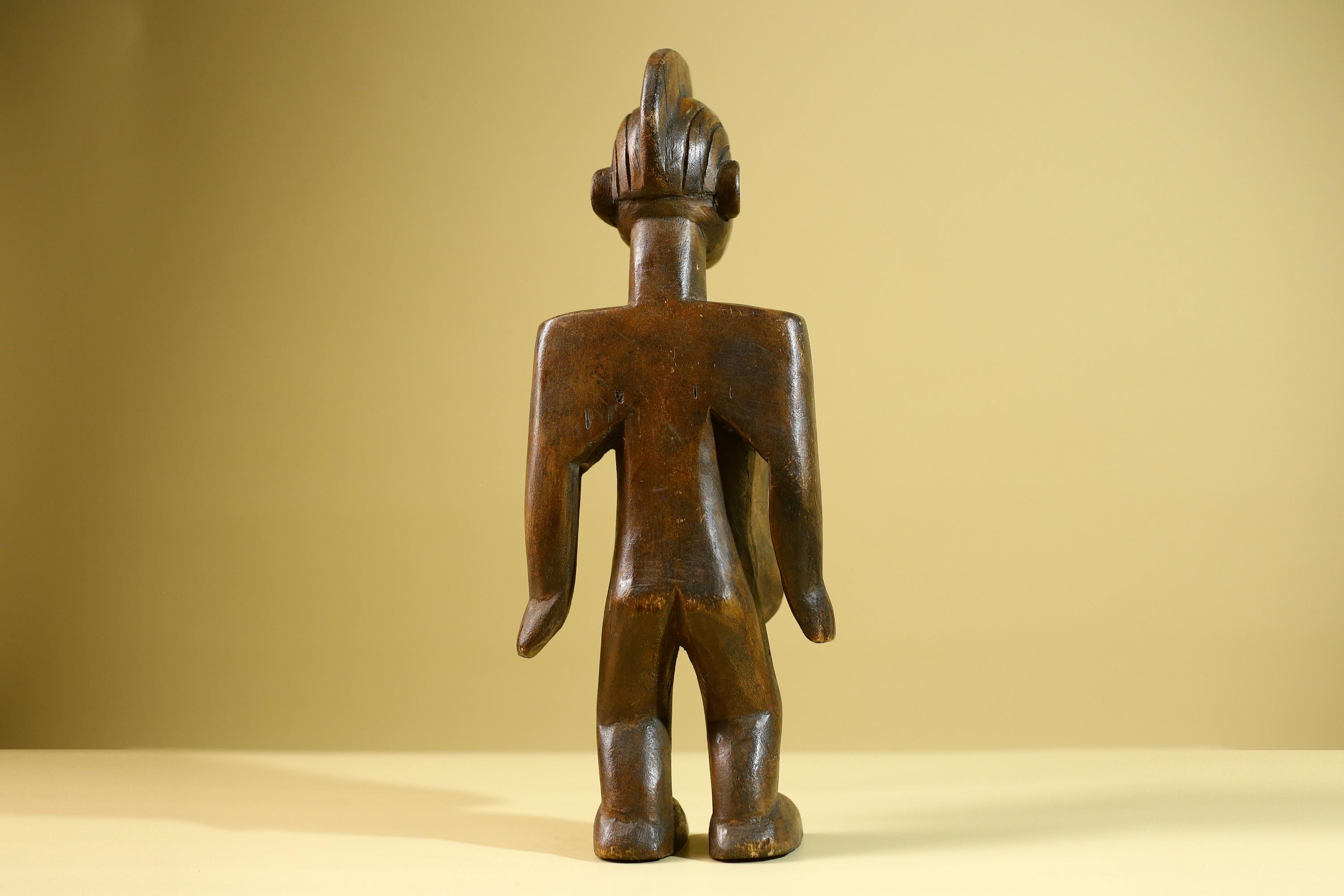 African Tribal Container Figure Hand Carved Wood Baule Style Decorative Storage Box West African Art-G5810