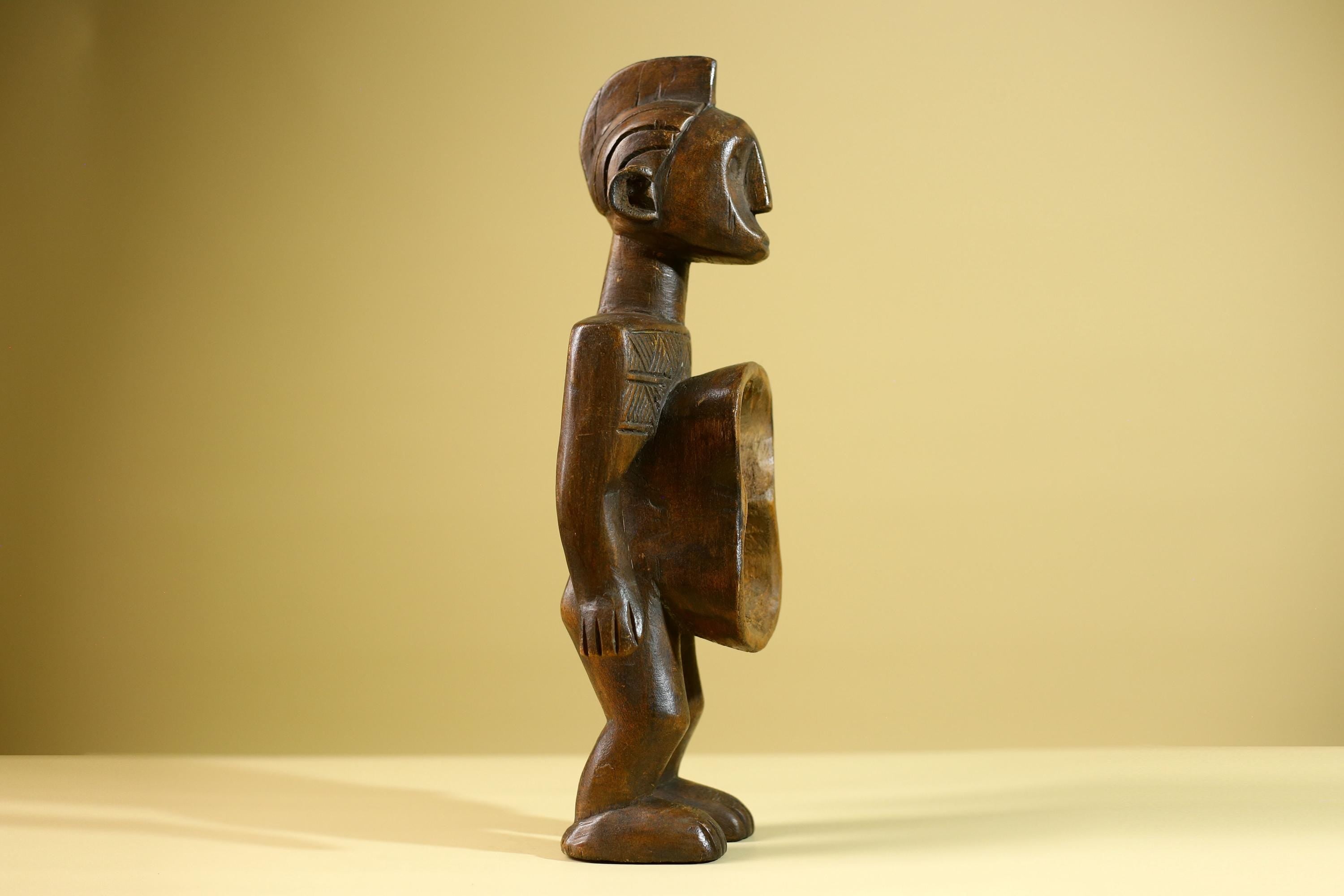 African Tribal Container Figure Hand Carved Wood Baule Style Decorative Storage Box West African Art-G5810