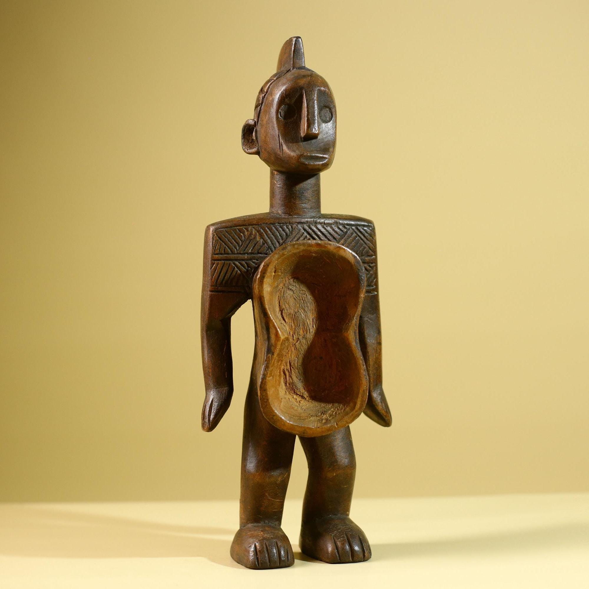 African Tribal Container Figure Hand Carved Wood Baule Style Decorative Storage Box West African Art-G5810