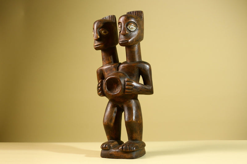 Yoruba African Twin Figure Hand Carved Wood Statue Tribal Fertility Art Decor West Africa Sculpture Vintage Home Decoration-G5811