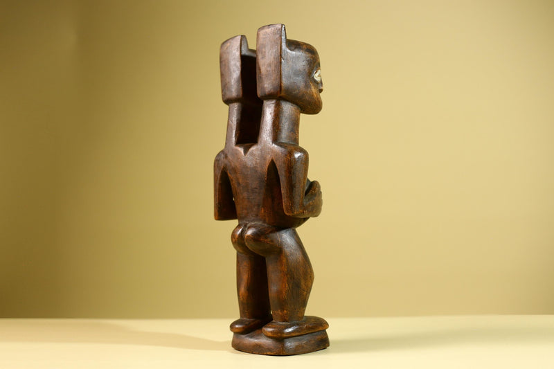 Yoruba African Twin Figure Hand Carved Wood Statue Tribal Fertility Art Decor West Africa Sculpture Vintage Home Decoration-G5811