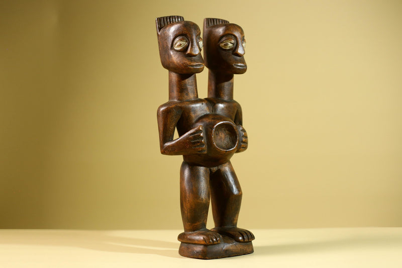 Yoruba African Twin Figure Hand Carved Wood Statue Tribal Fertility Art Decor West Africa Sculpture Vintage Home Decoration-G5811
