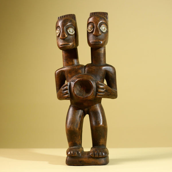 Yoruba African Twin Figure Hand Carved Wood Statue Tribal Fertility Art Decor West Africa Sculpture Vintage Home Decoration-G5811