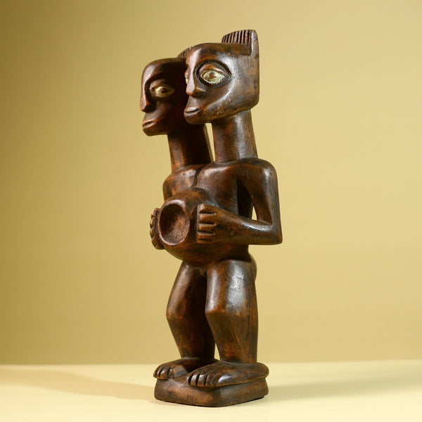 Yoruba African Twin Figure Hand Carved Wood Statue Tribal Fertility Art Decor West Africa Sculpture Vintage Home Decoration-G5811