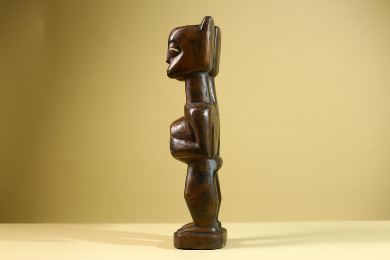 Baule African Twin Figure Statue Hand Carved Wood Tribal Fertility Art Decor West Africa Vintage Sculpture Home Collectible-G5812
