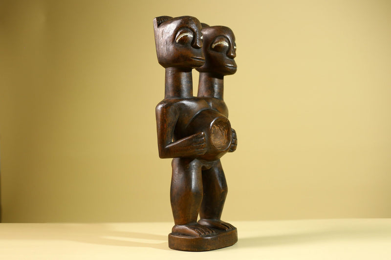 Baule African Twin Figure Statue Hand Carved Wood Tribal Fertility Art Decor West Africa Vintage Sculpture Home Collectible-G5812