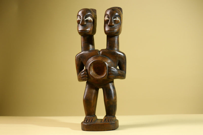 Baule African Twin Figure Statue Hand Carved Wood Tribal Fertility Art Decor West Africa Vintage Sculpture Home Collectible-G5812