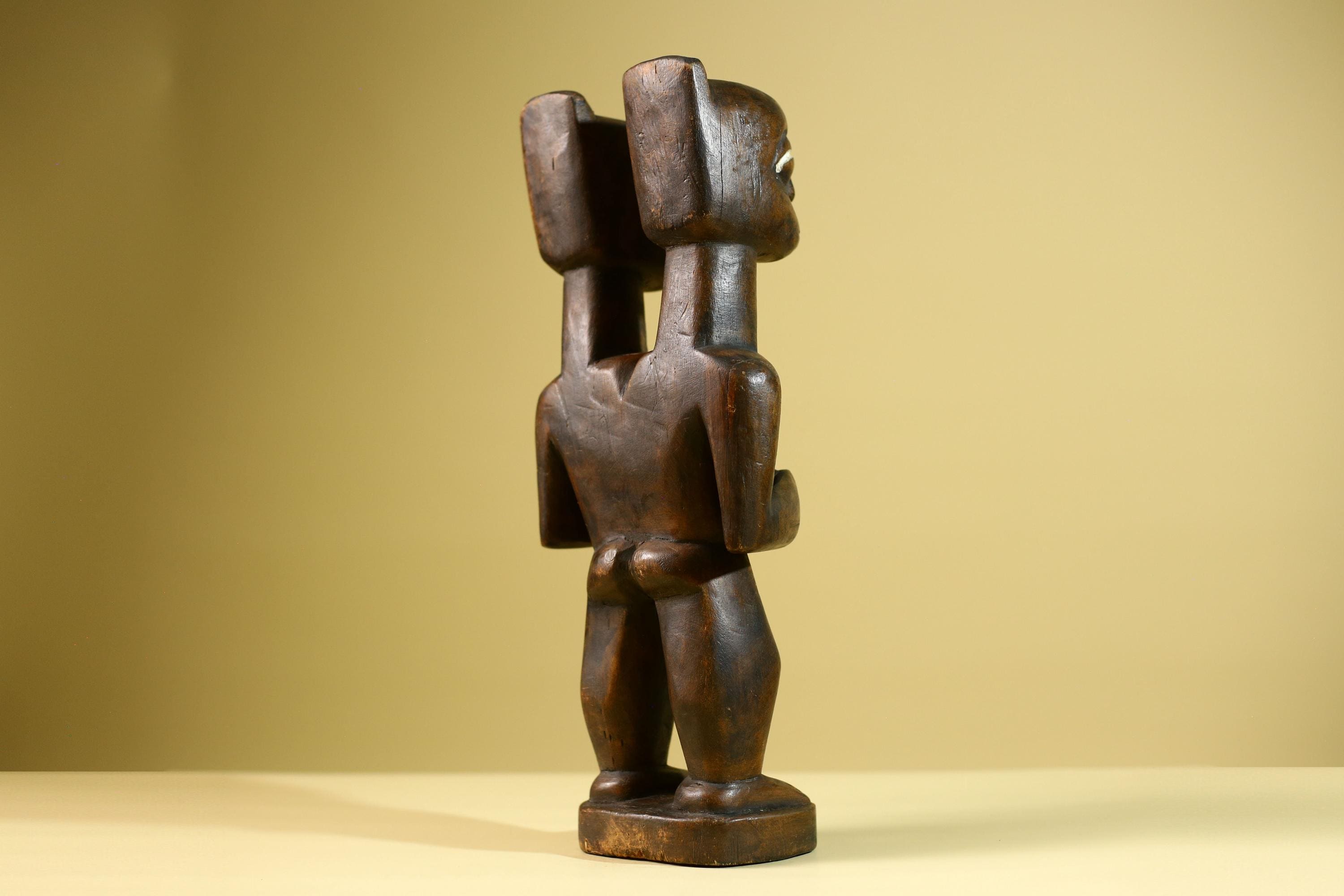 Baule African Twin Figure Statue Hand Carved Wood Tribal Fertility Art Decor West Africa Vintage Sculpture Home Collectible-G5812