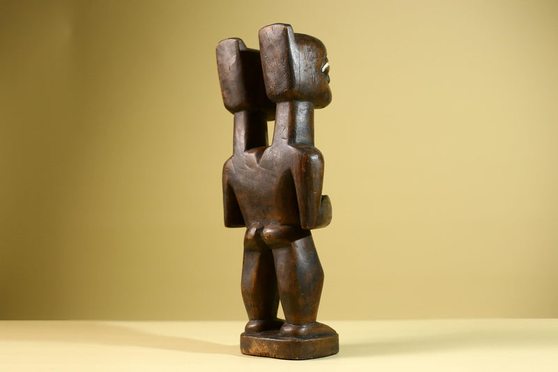 Baule African Twin Figure Statue Hand Carved Wood Tribal Fertility Art Decor West Africa Vintage Sculpture Home Collectible-G5812