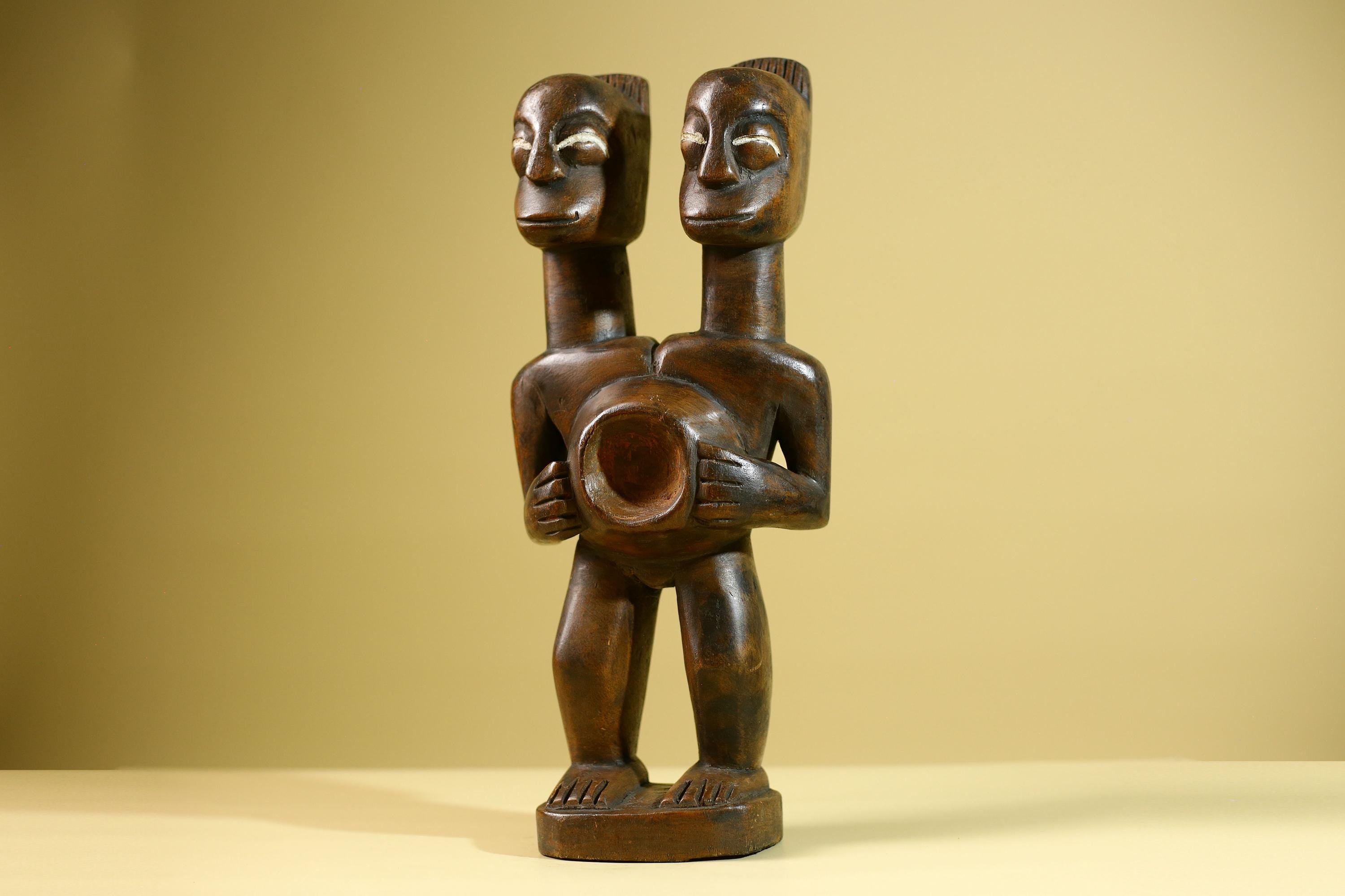 Baule African Twin Figure Statue Hand Carved Wood Tribal Fertility Art Decor West Africa Vintage Sculpture Home Collectible-G5812