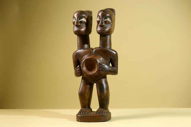 Baule African Twin Figure Statue Hand Carved Wood Tribal Fertility Art Decor West Africa Vintage Sculpture Home Collectible-G5812