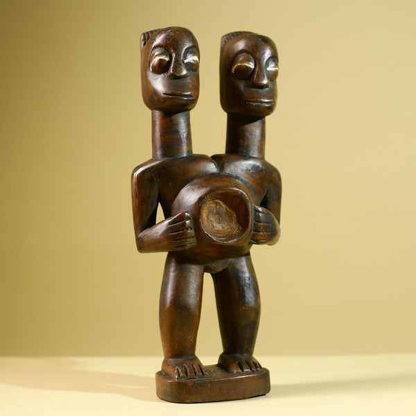 Baule African Twin Figure Statue Hand Carved Wood Tribal Fertility Art Decor West Africa Vintage Sculpture Home Collectible-G5812