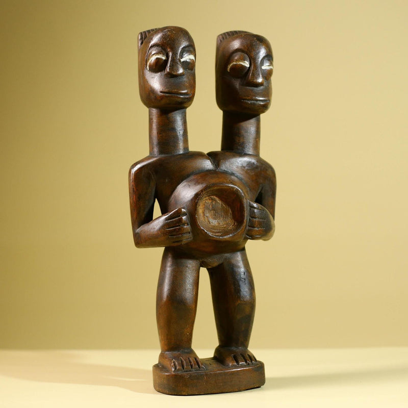 Baule African Twin Figure Statue Hand Carved Wood Tribal Fertility Art Decor West Africa Vintage Sculpture Home Collectible-G5812